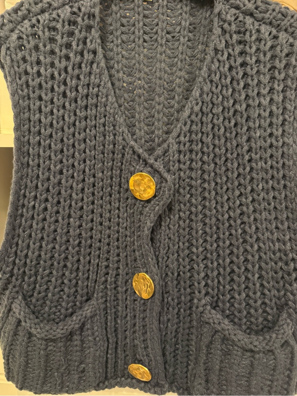 Amazon Women's Chunky Knit Cardigan in Navy with Gold Buttons